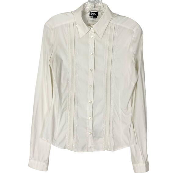 DOLCE&GABBANA Blouse 30/44~8 ITALY White Sequins Crochet Logo-Pearly-Button-Up - Picture 1 of 14